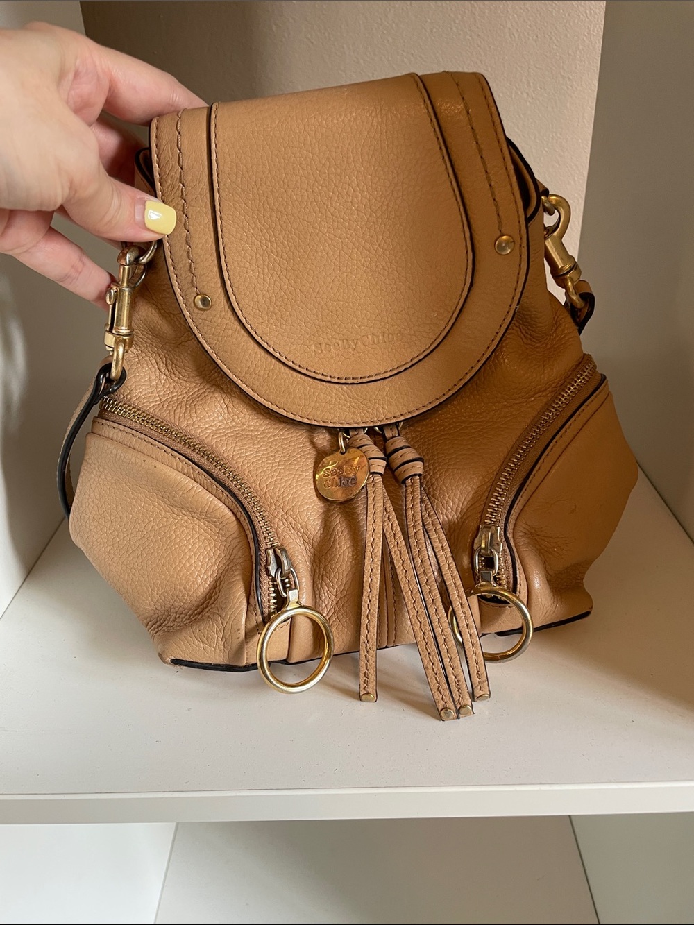 PERFECT for Fall!🎉See By Chloe Caramel Tan Leather Tassel Mini Backpack